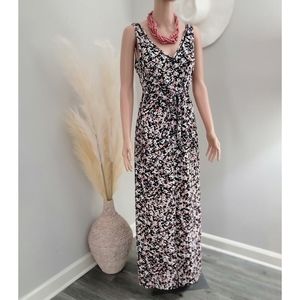 White House Black Market Black Floral Maxi Dress with Pink Accents